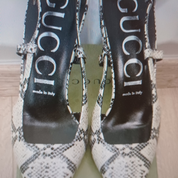 NEW! GUCCI PYTHON SNAKE PRINT SLINGBACK SHOES - Picture 4 of 5